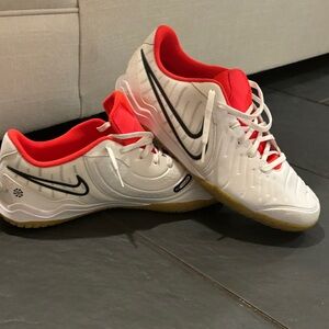 Nike White and Bright Red Indoor Soccer Sneakers